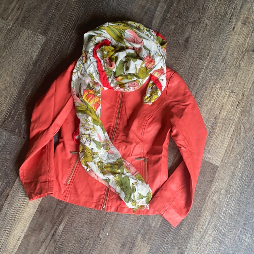 Alfani coral faux leather jacket